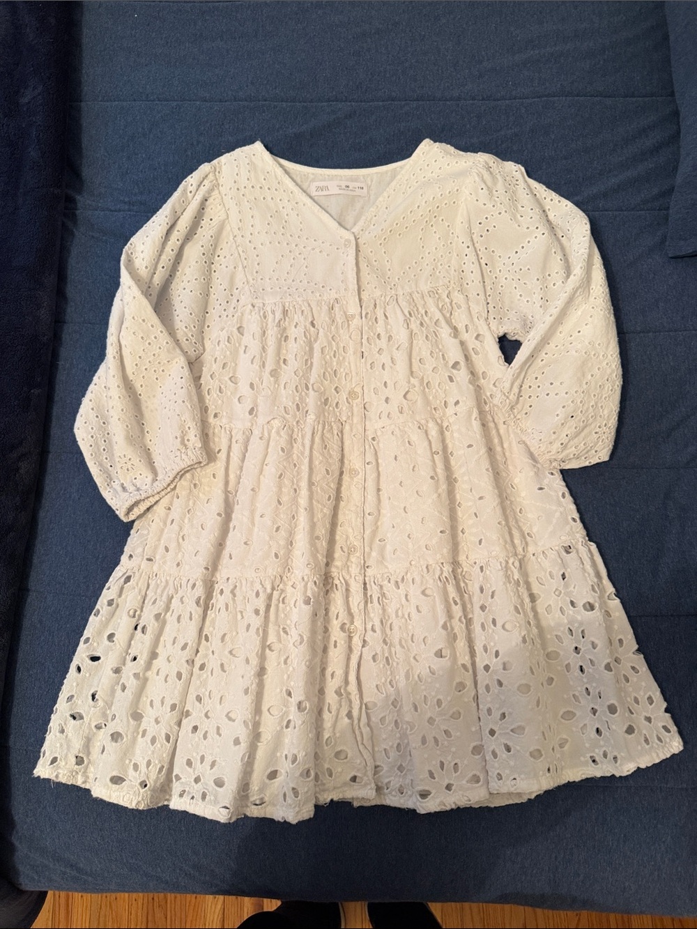 Zara White Eyelet Tiered Dress